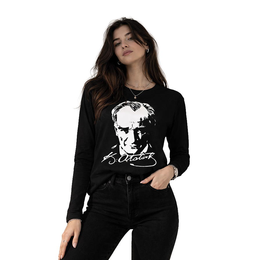 Premium Atatürk Portresi Baskılı Unisex Uzun Kol Tshirt