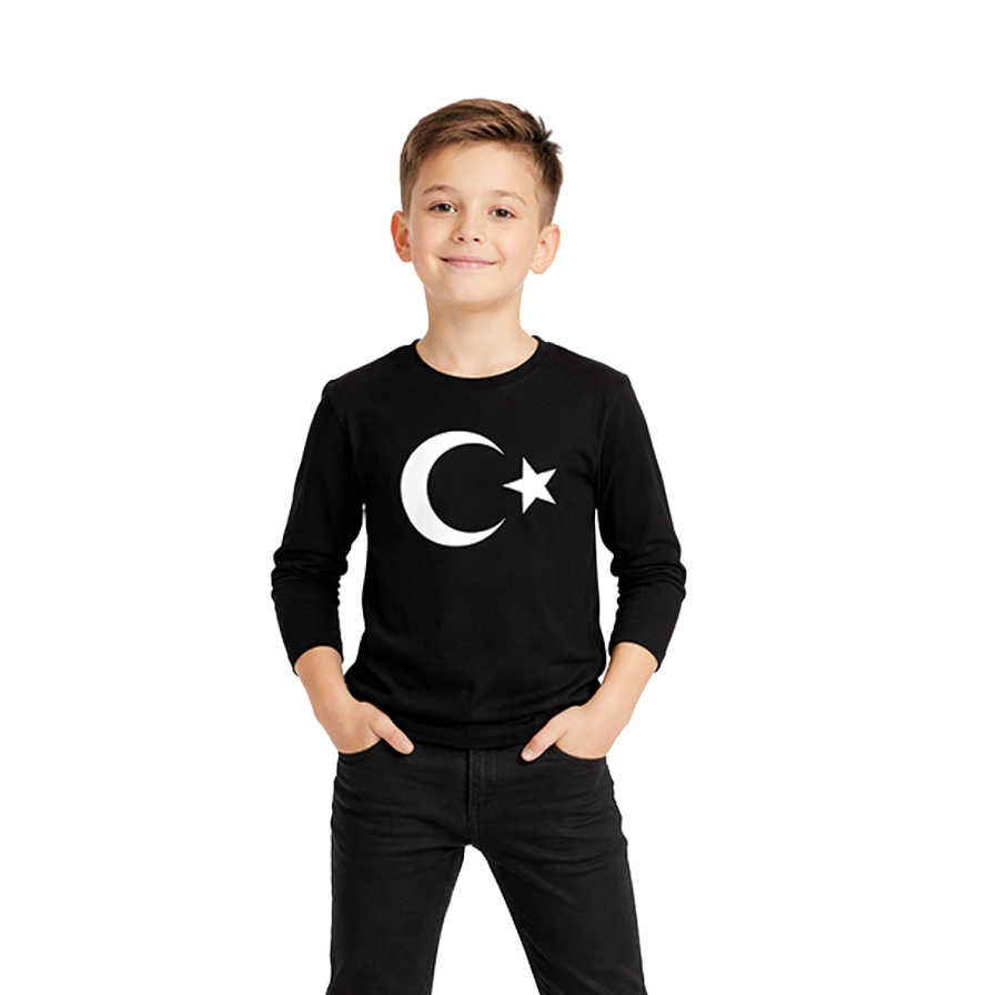 Premium Ay Yıldız Baskılı Unisex Uzun Kol Tshirt