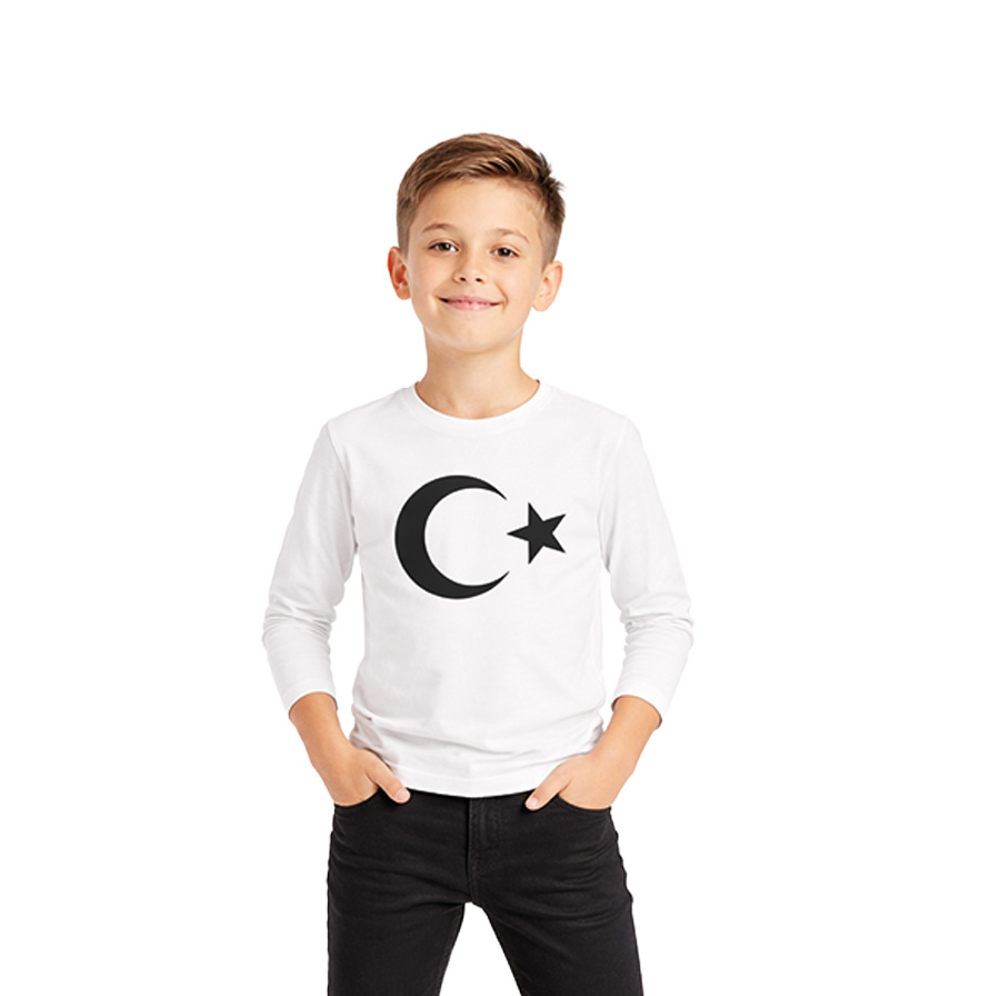 Premium Ay Yıldız Baskılı Unisex Uzun Kol Tshirt