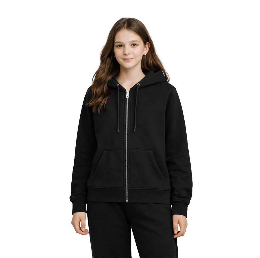 Düz Renk Fermuarlı 3 İplik Şardonlu Okul Sweatshirt